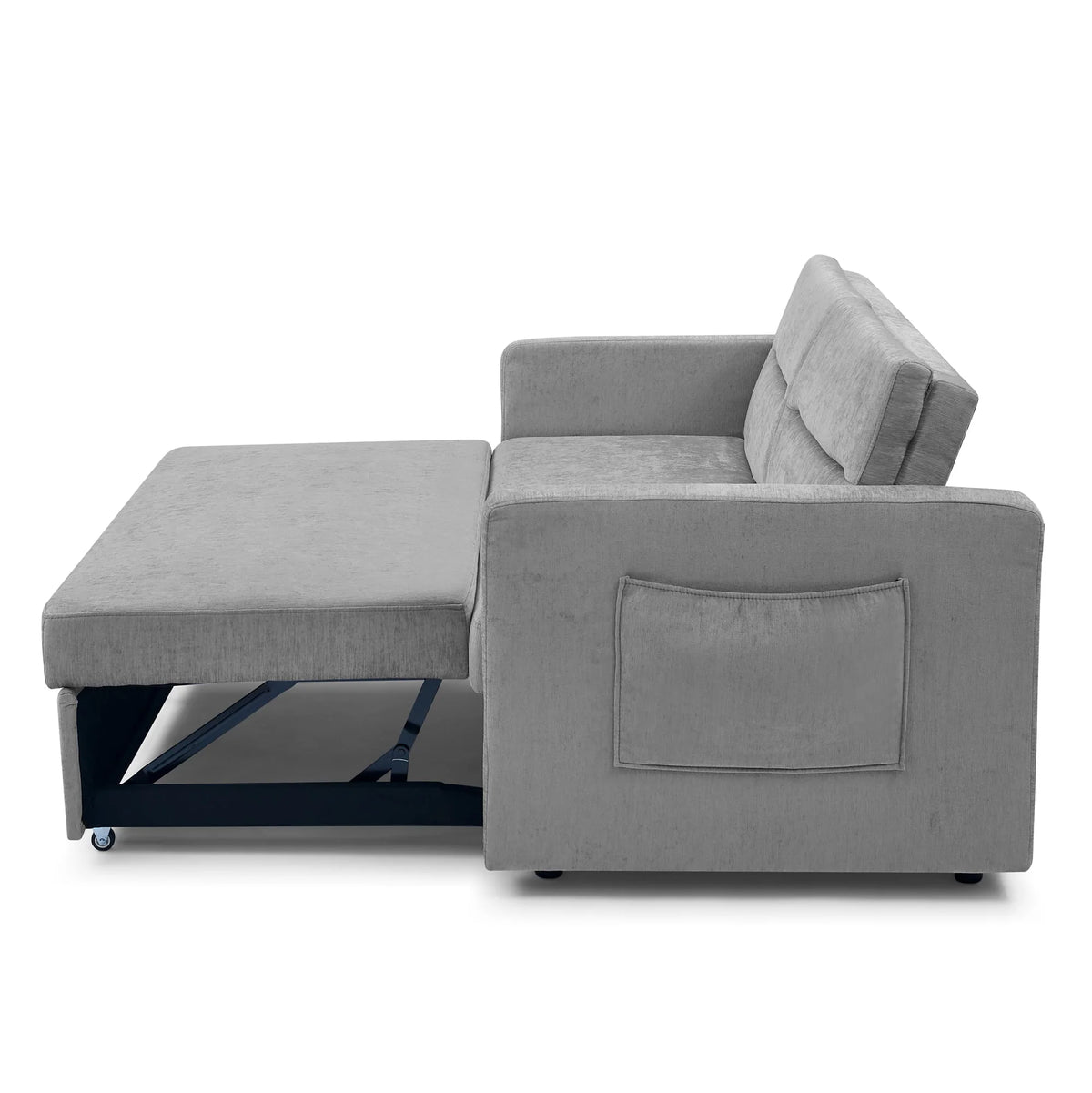 KINFFICT Small Sofa Bed, Modern Sofa Sleeper with Pull Out Bed, Upholstered Chenille Loveseat Sleeper for Living Room, Gray