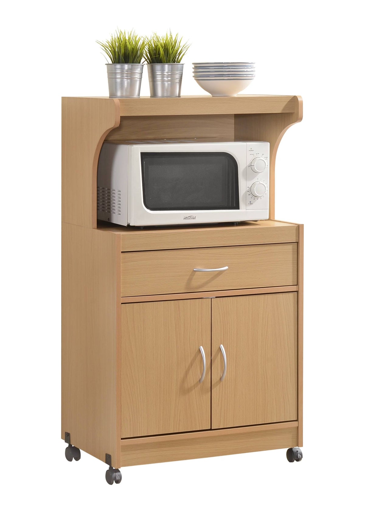 Hodedah Microwave Contemporary Wooden Kitchen Cart in Cherry Finish