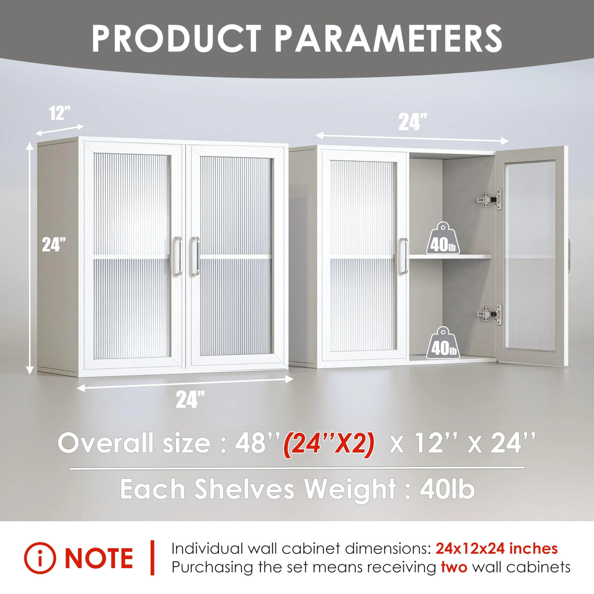 POLIHOME Display Wall Cabinet with Tempered Glass Doors��Storage Cabinet with Adjustable Shelves