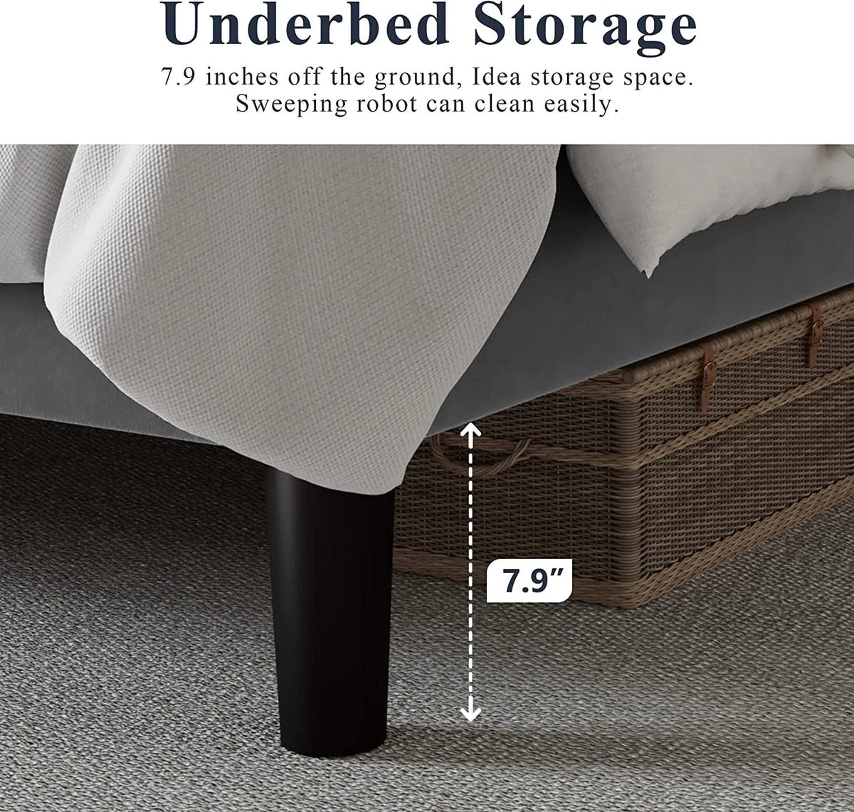 Allewie King Size Bed Frame, Velvet Upholstered Platform Bed with Adjustable Diamond Button Tufted & Nailhead Trim Headboard, Light Grey
