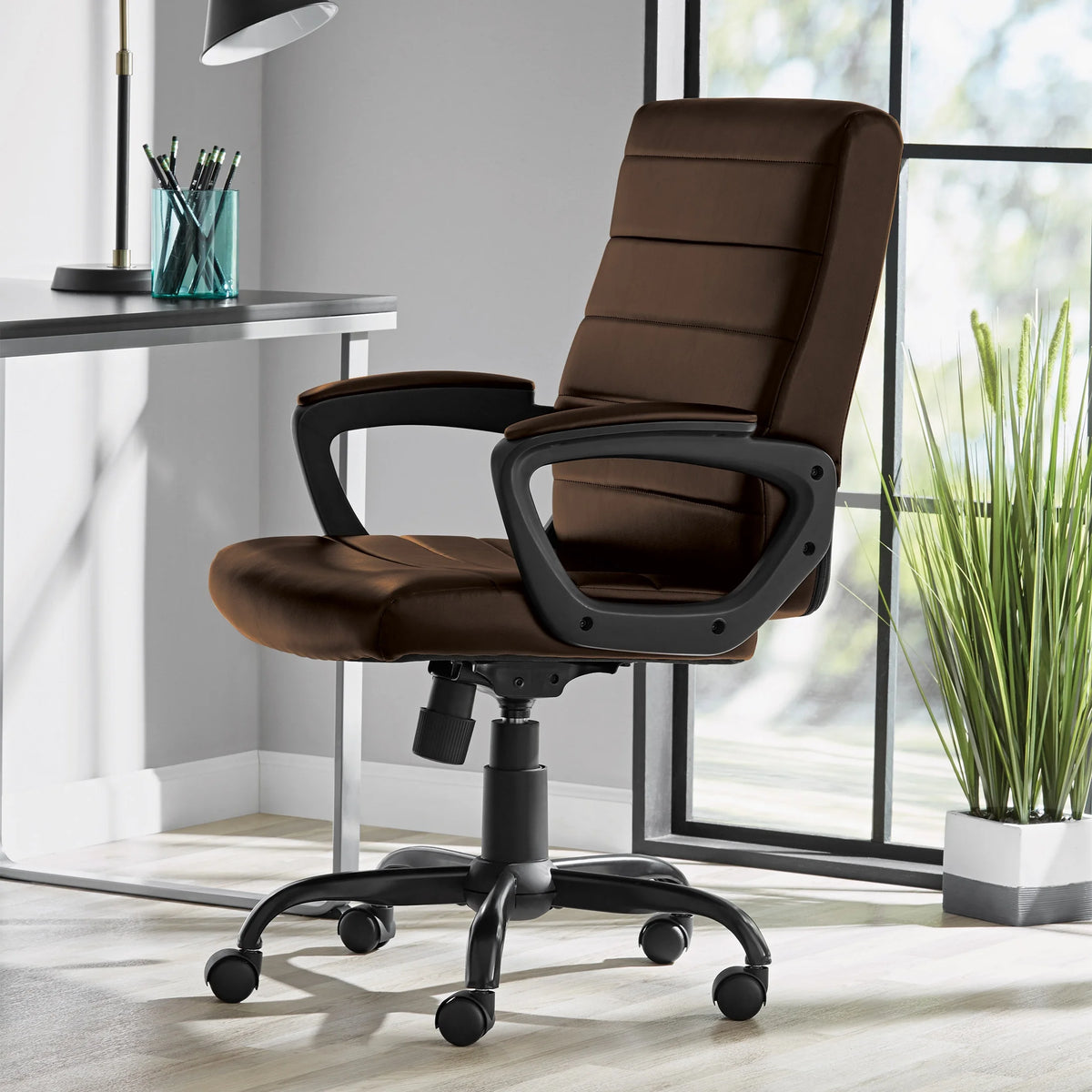 Mainstays Bonded Leather Mid-Back Manager's Office Chair, Gray, Adult