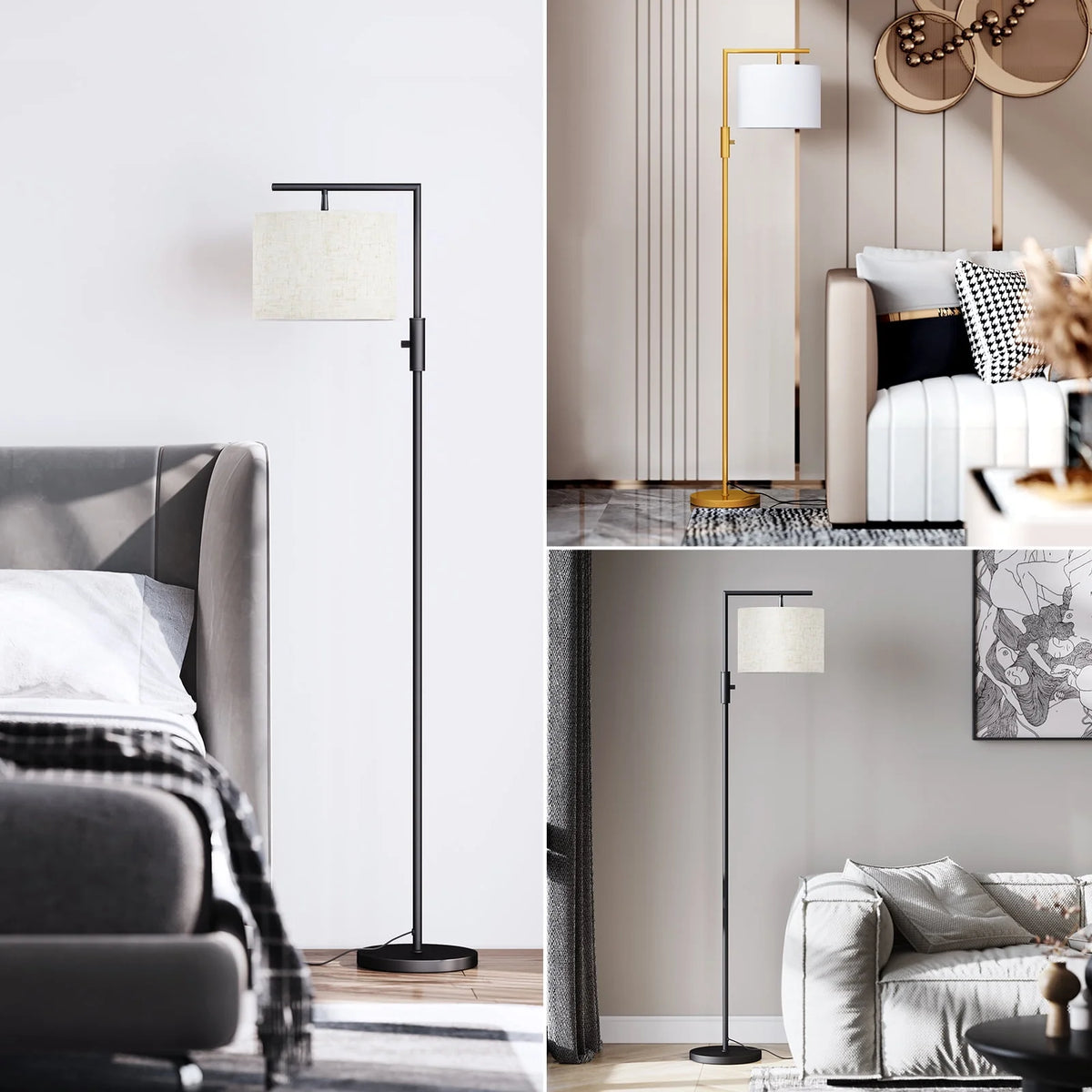 SUNMORY Black Modern Arc Floor Lamp for Living Room, Bedroom and Office