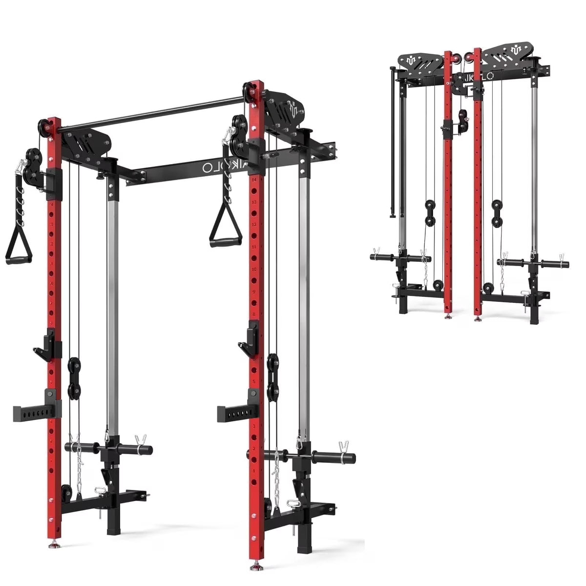 Mikolo Foldable Power Rack Cage,1000lbs Capacity Wall Mounted Squat Rack with independent pulley system, Space Saving Home Gym Equipment with 5 Adjustable Angle