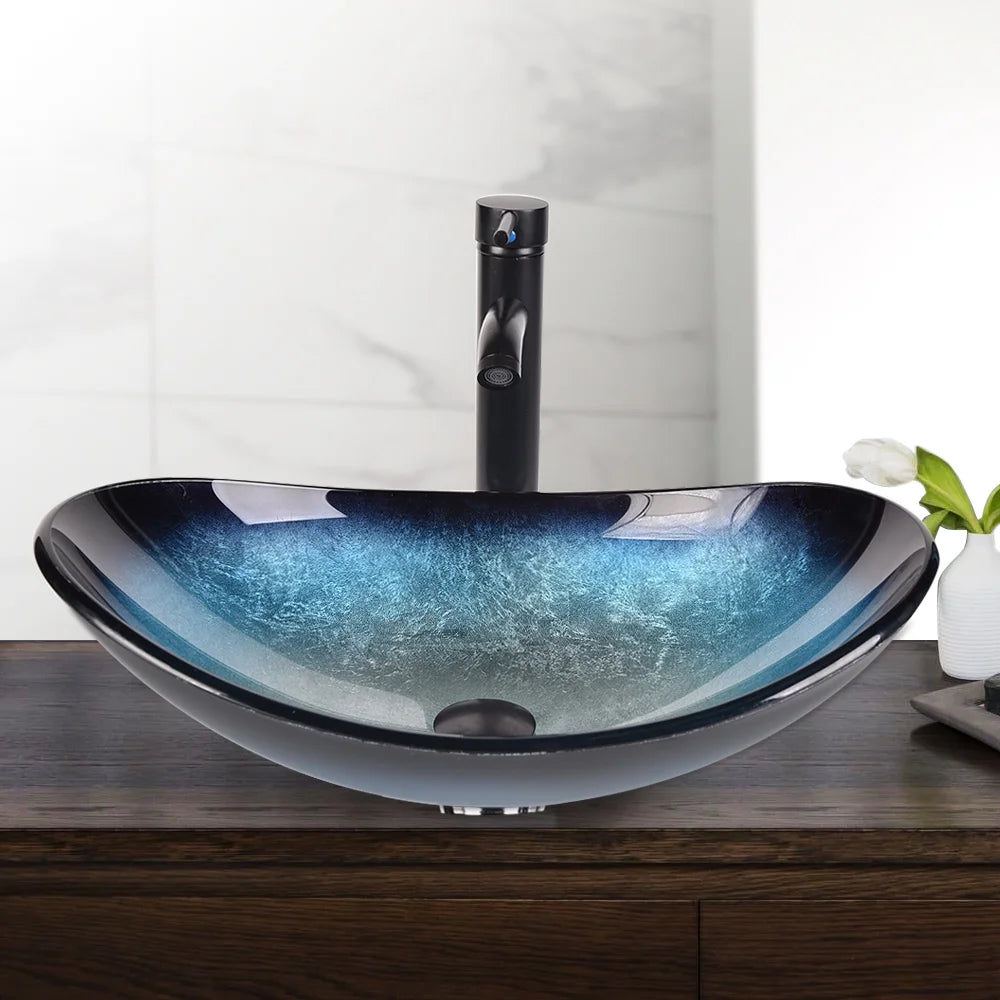 FULLWATT Bathroom Ceramic Sink Vanity Vessel Basin Porcelain Faucet Drain Combo Rectangle,White