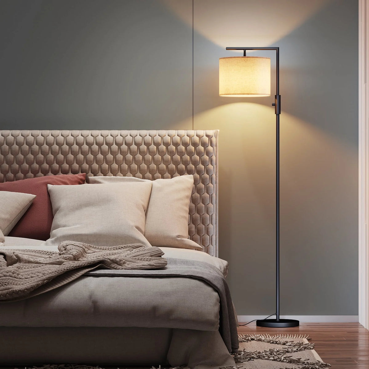 SUNMORY Black Modern Arc Floor Lamp for Living Room, Bedroom and Office