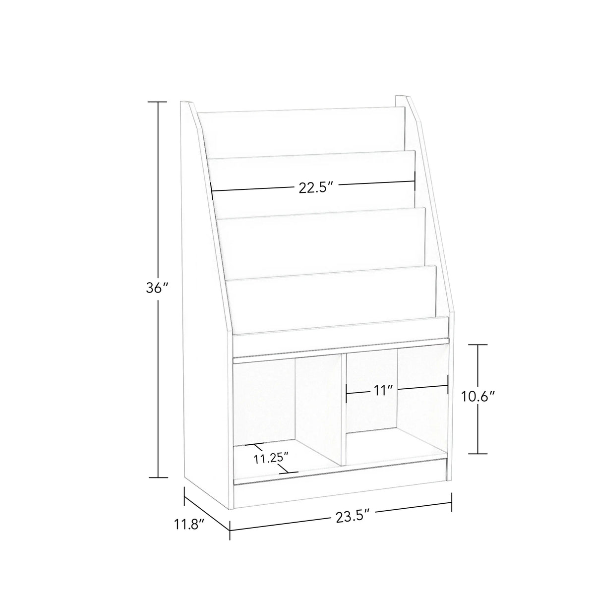 RiverRidge Kid Bookshelf Toy Storage Organizer with 4 Bookracks 2 Cubbies and 2 Gray Bins