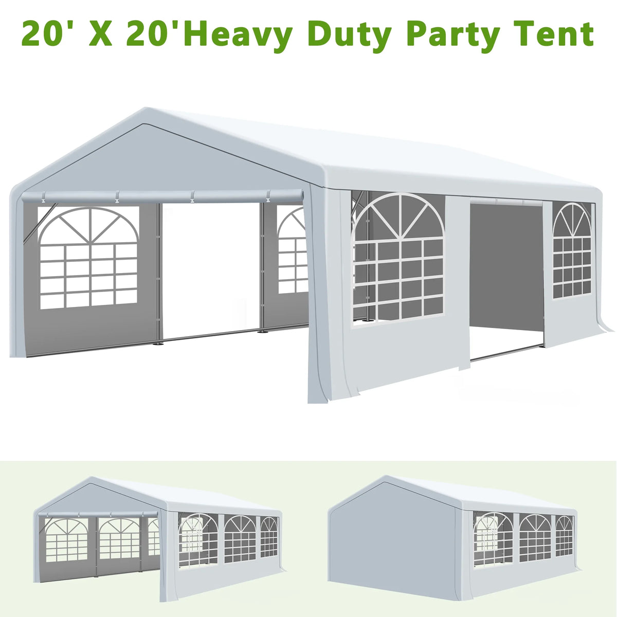 Gartooo 20'x20' Heavy Duty Party Tent, Outdoor Wedding Party Tent with Removable Sidewalls, Outdoor Canopy for Events