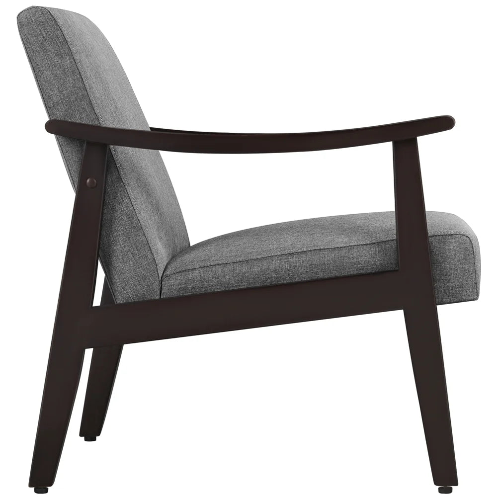 Yaheetech Mid-Century Upholstered Faux Leather Armchair with Solid Wood Legs,Brown