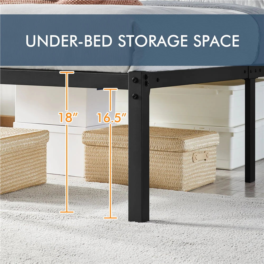 Alden Design Metal Platform Queen Bed Frame with Heavy Duty Steel Slat Support, Black