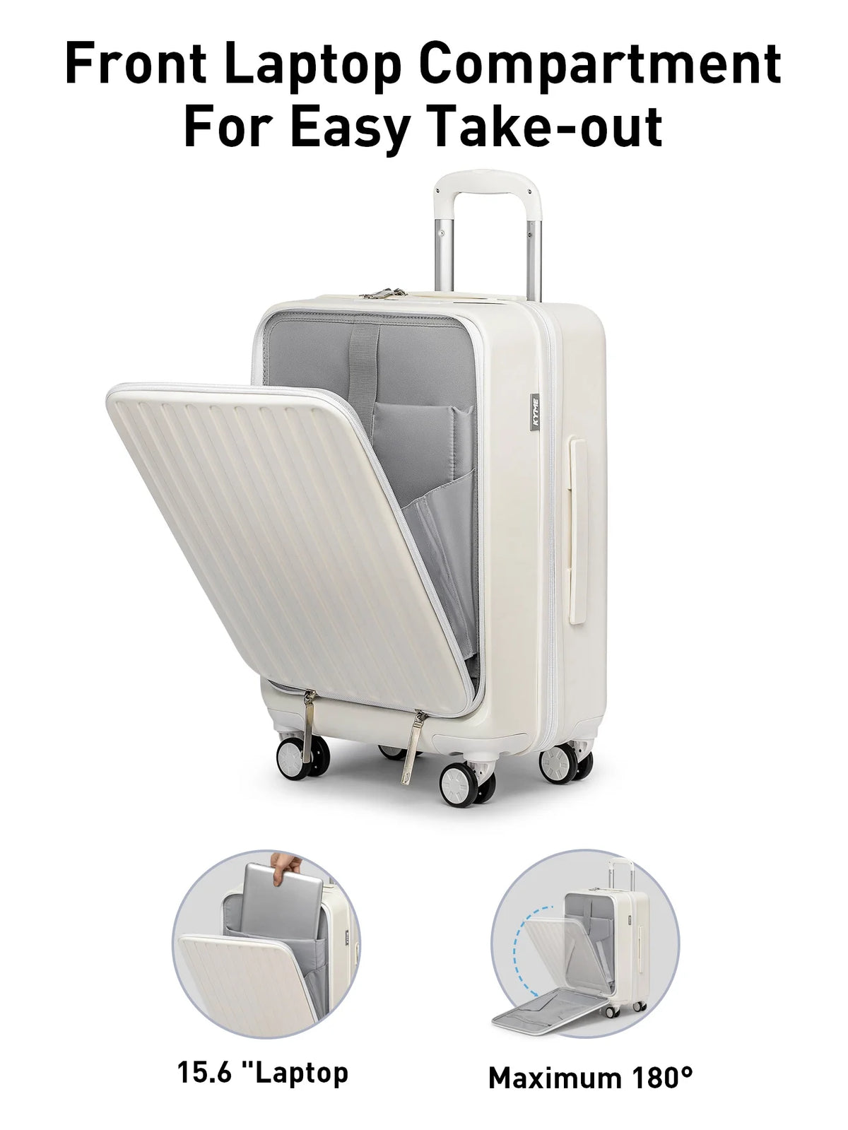 Front Open Carry On Luggage Laptop Compartment 100%PC TSA Lock Spinner Wheels 20" Lightweight Hardside Suitcase