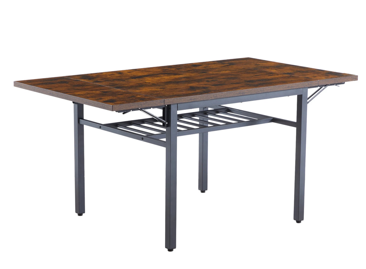 Drop Leaf Kitchen Table for 2-6 People, Small Folding Dining Table with Storage Rack and 1.2 Inches Thick Table Top, Extendable Dining Table for Apartment, Small Spaces, Grey
