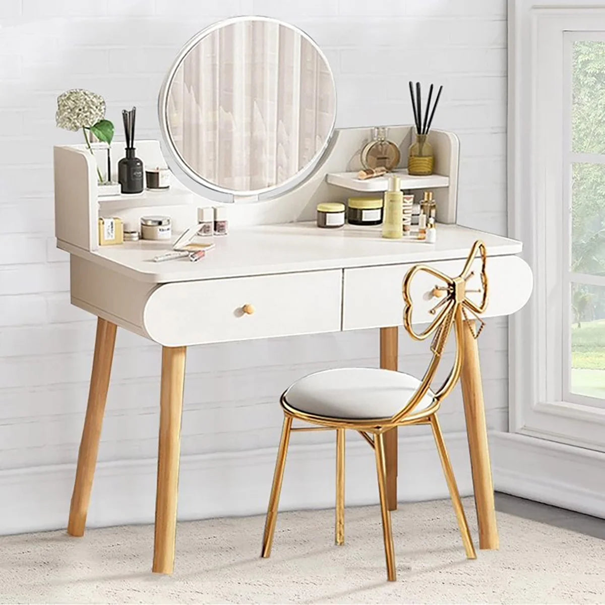SolarSoda Vanity Table with Mirror, 2 Drawers Makeup Dressing Desk, Teen Adult(Without Stool)
