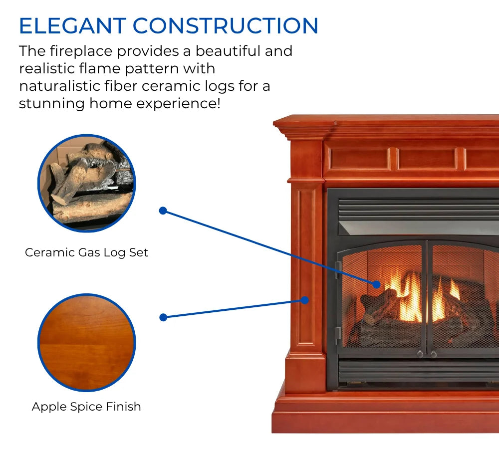 Duluth Forge Dual Fuel Ventless Gas Fireplace With Mantel - 32,000 BTU, T-Stat. Control, Auburn Cherry Finish - Model# DFS-400T-2AC