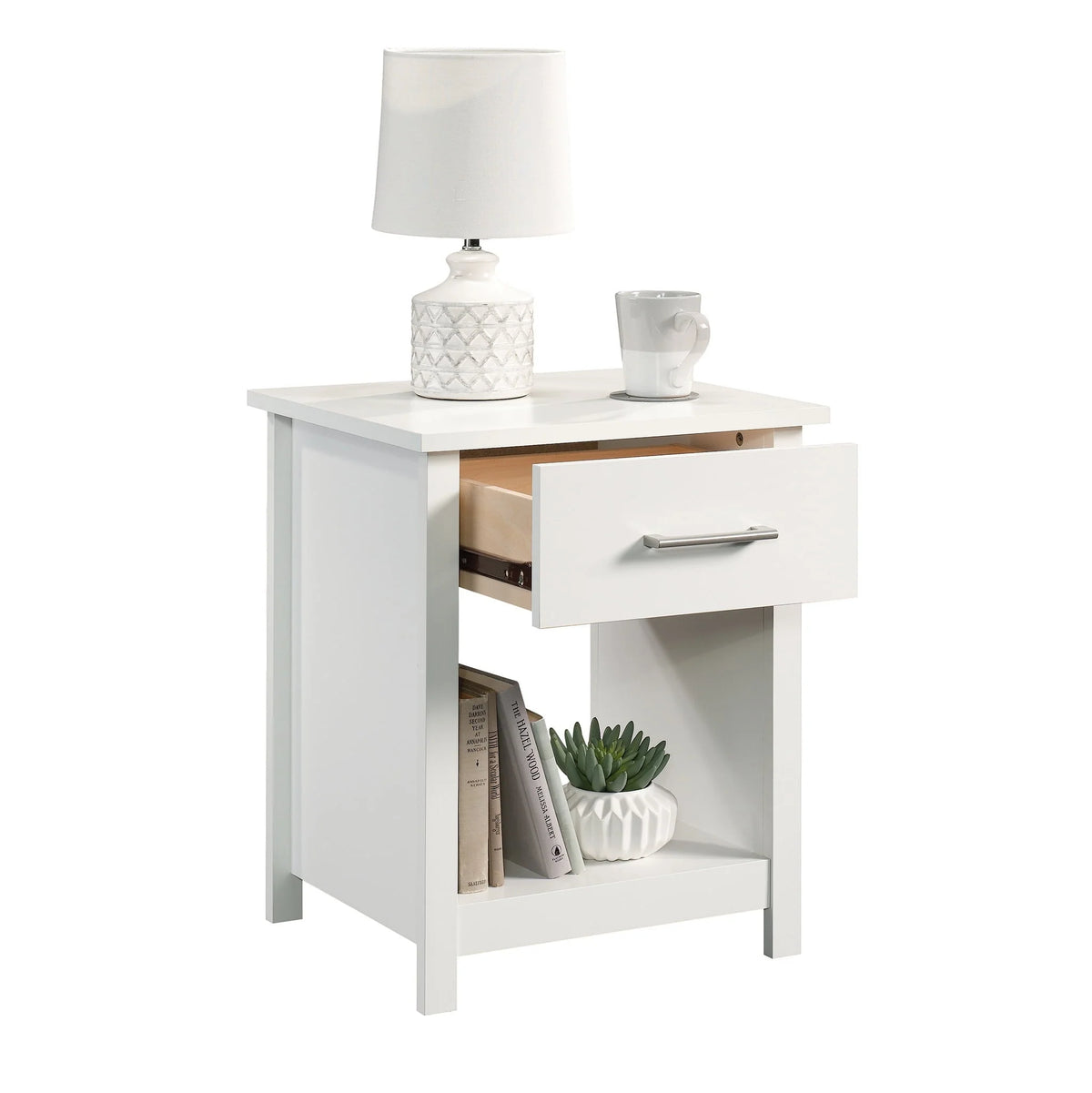 Mainstays Hillside Nightstand with Drawer, White Finish