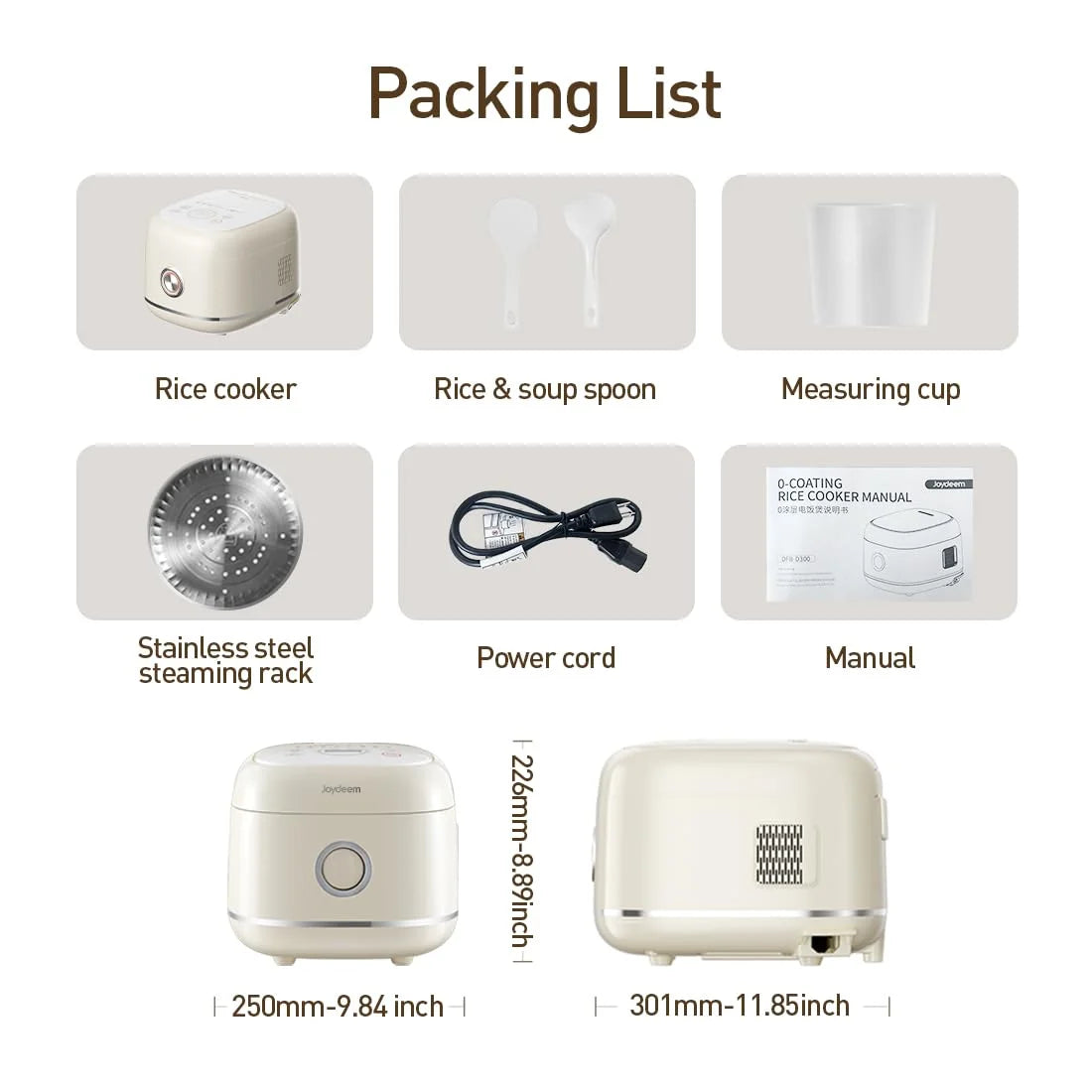Joydeem Stainless Steel Rice Cooker, Uncoated Non-stick 316L Stainless Steel Inner Pot Rice Cookers, 6 Cup Uncooked, 3L, DFB-D300