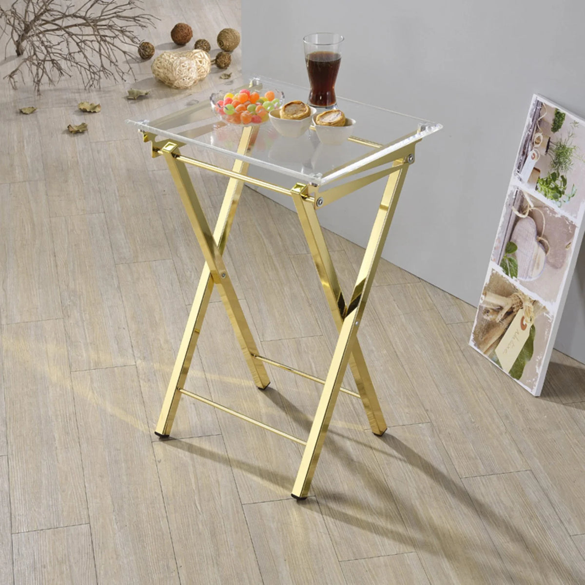 Millennial Collection - Mari Folding Tray Table in Gold, Set of 2