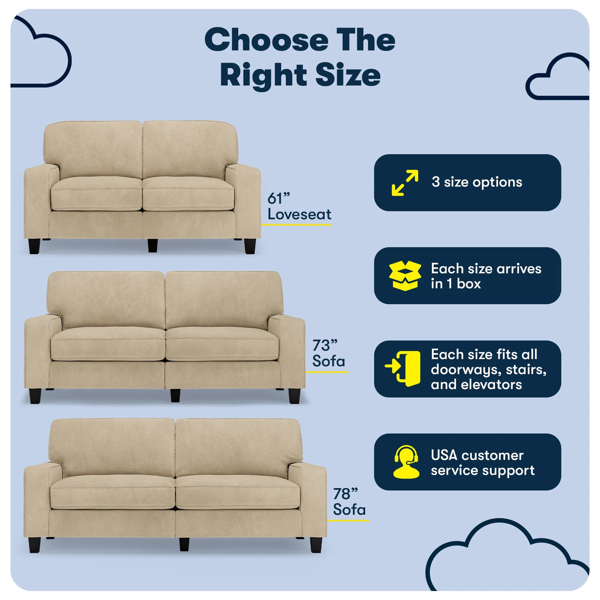 Serta Palisades 61" Track Arm Sofa Loveseat with Removable Covers Beige