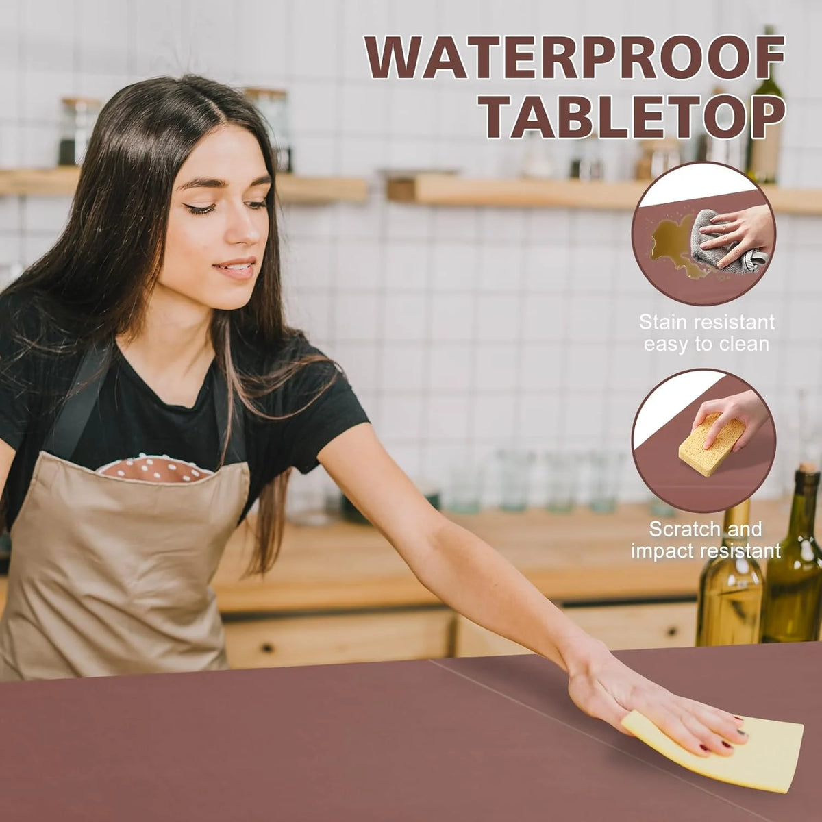 Folding Table with Carry Handle, Portable Fold-in-Half Plastic Table, Rectangle Foldable Table for Indoor