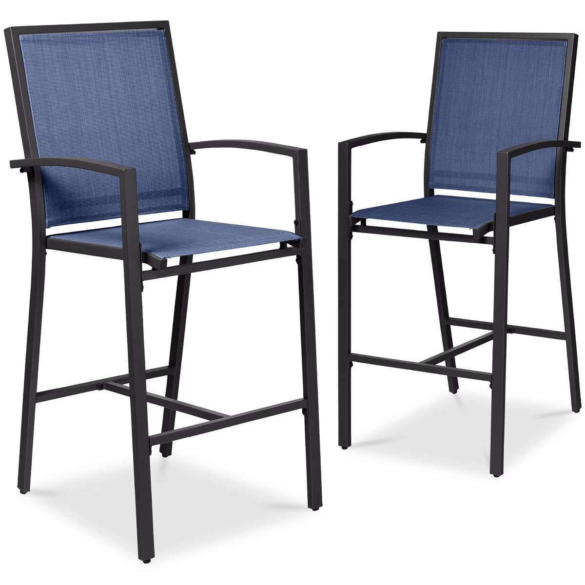 Best Choice Products Outdoor Barstools Set of 2, Bar Height Patio Chairs w/ All-Weather Mesh - Black/Black