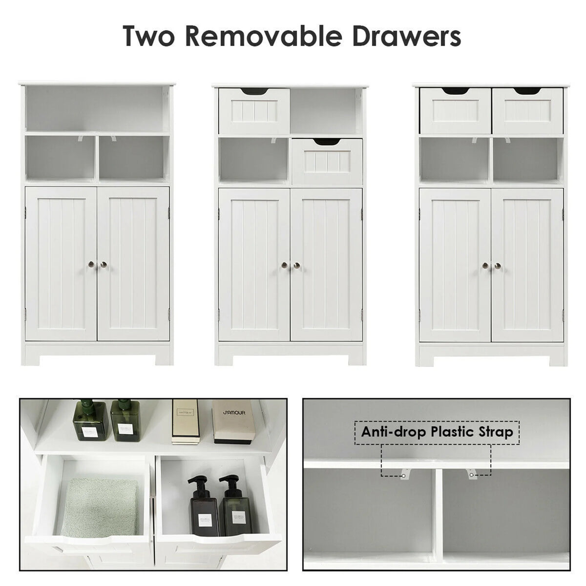 Giantex Multifunctional Floor Cabinet, Freestanding Bathroom Cabinet with Removable Drawers and Adjustable Shelf for Bathroom, Living Room, Bedroom or Entryway, 24 x 12 x 43 inches (Black)