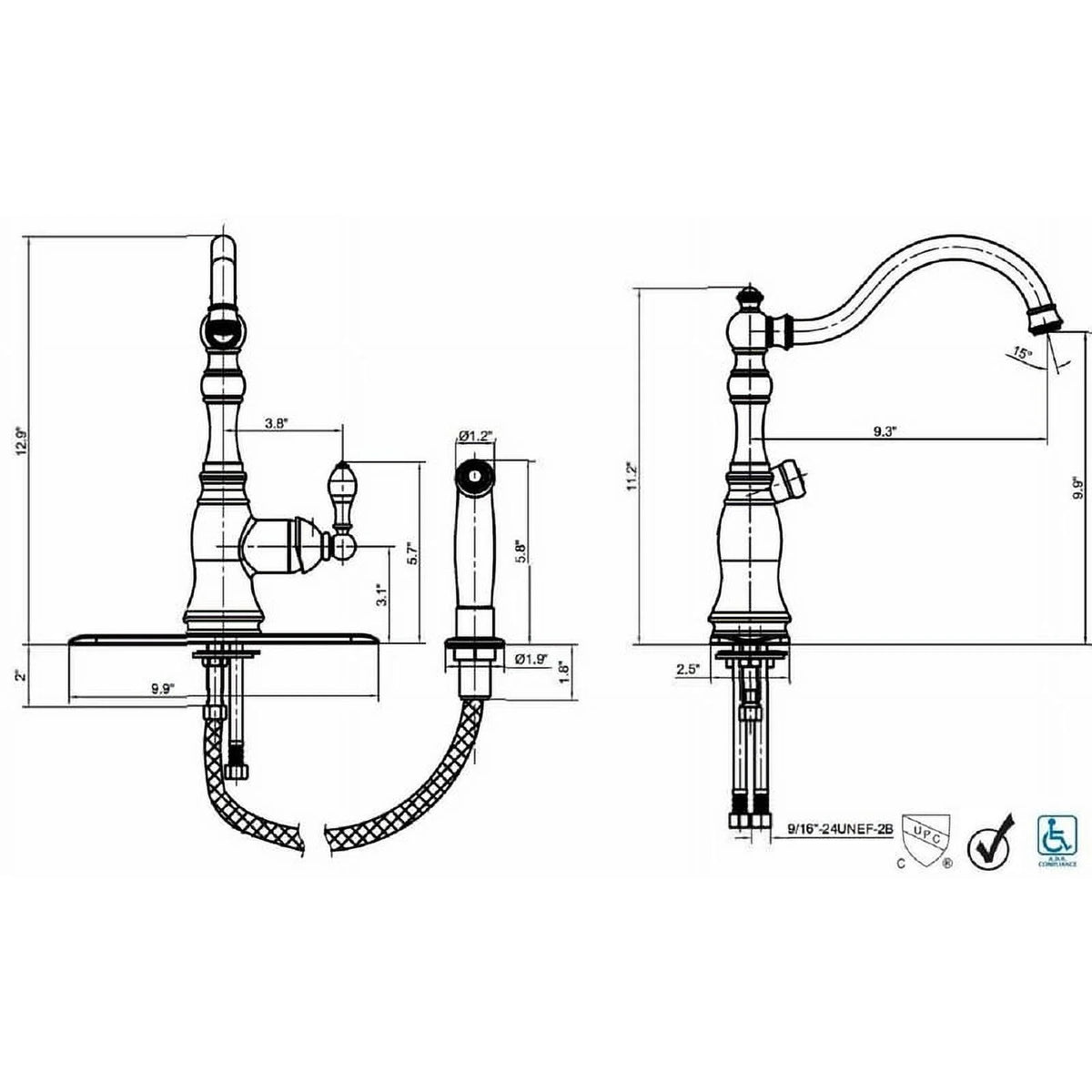 Ultra Faucets UF11245 Bronze Single Handle Kitchen Faucet With Side Spray