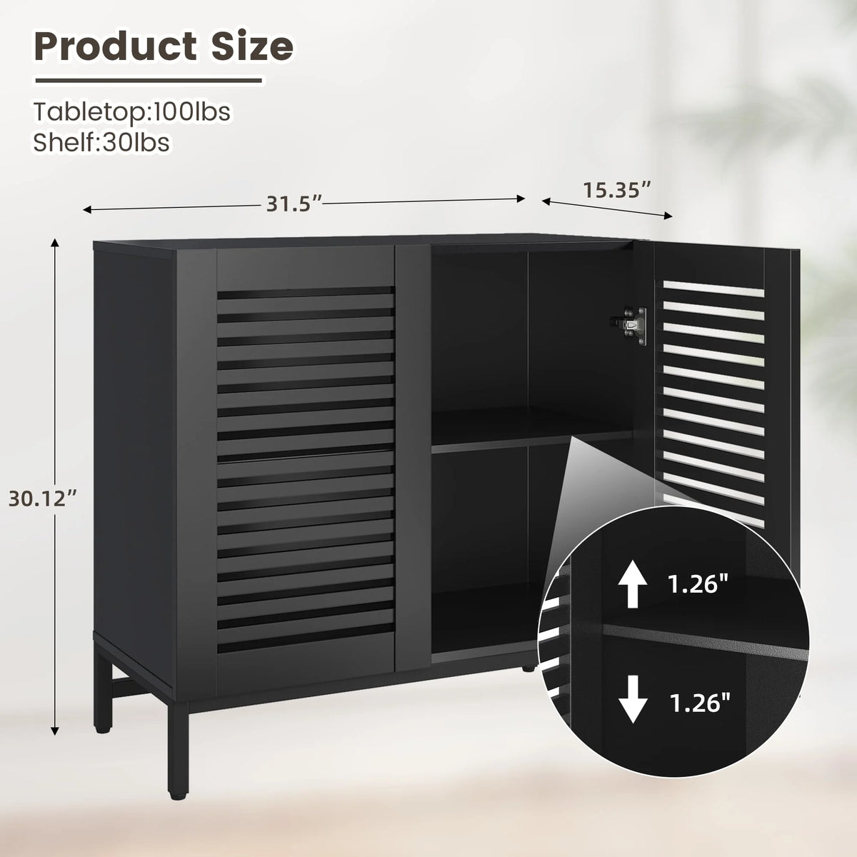 JOMEED Buffet Sideboard Cabinet with Louvered Doors & Adjustable Shelf, Wood Storage Cabinet for Kitchen, Dining Room, Living Room, Entryway Walnut