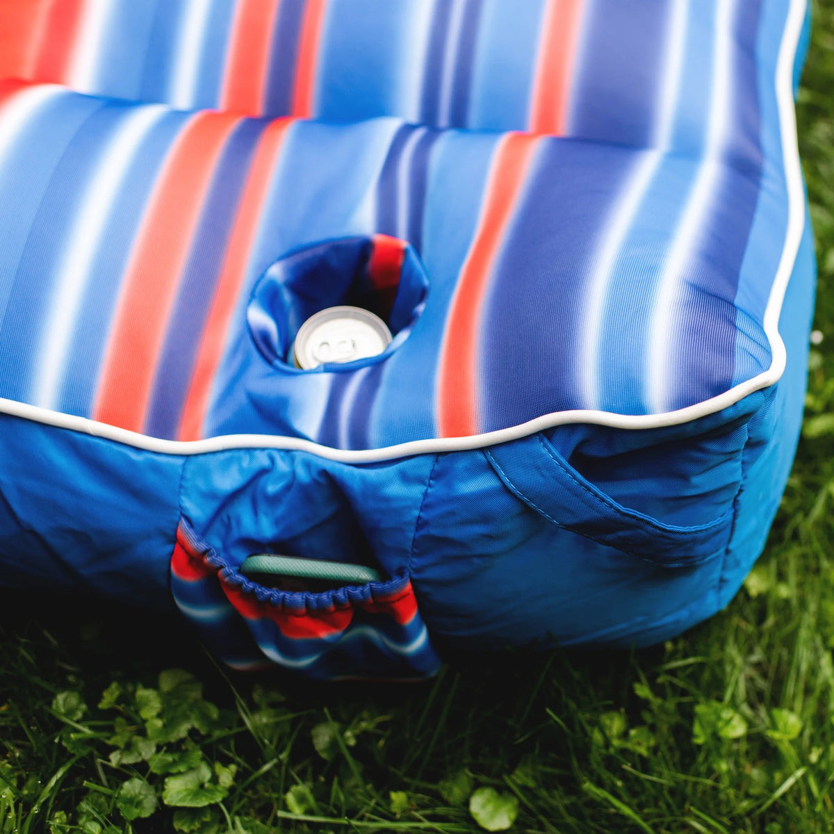 Big Joe Captain's Float Pool Float Adult Doubled-Sided Mesh 3 Feet Bean Filled Pool Float with Cup Holder Blurred Americana
