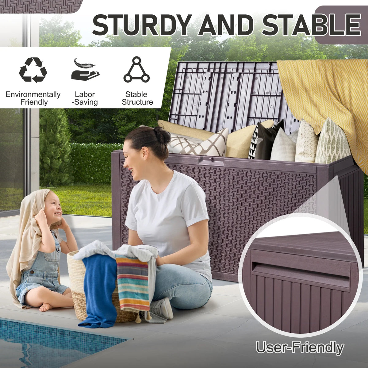 Ktaxon 90 gal Outdoor Garden Plastic Storage Deck Box Gray