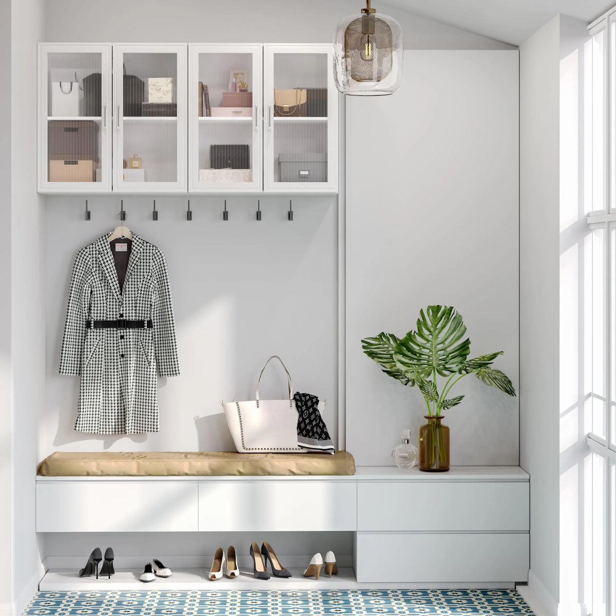 POLIHOME Display Wall Cabinet with Tempered Glass Doors��Storage Cabinet with Adjustable Shelves
