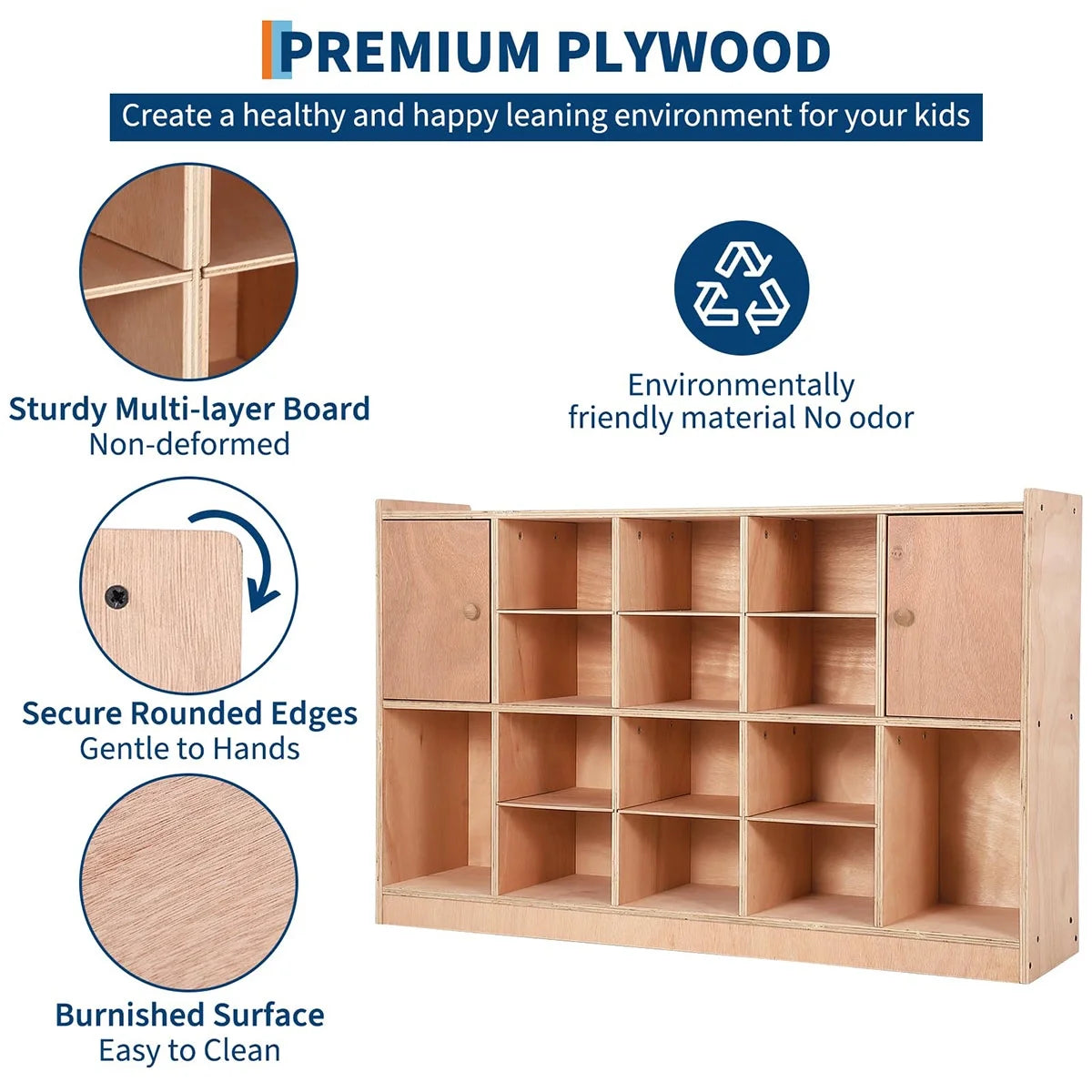 Ataucjin 5-Section Classroom Coat Locker, 20 Cubbies for Classrooms, Daycare Cubby with 4 Casters, 5 Hooks and 2 Storage Boxes, for Home, School, Kindergarten