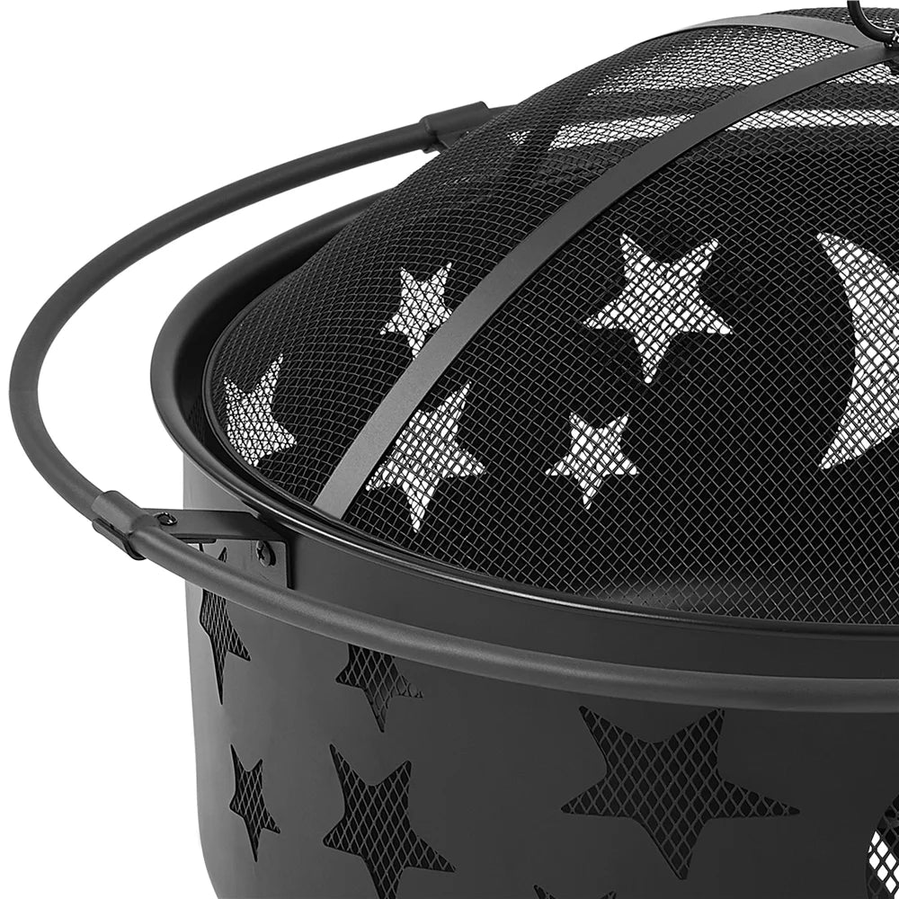 Yaheetech 30'' Outdoor Iron Round Fire Pit, Black, Wood