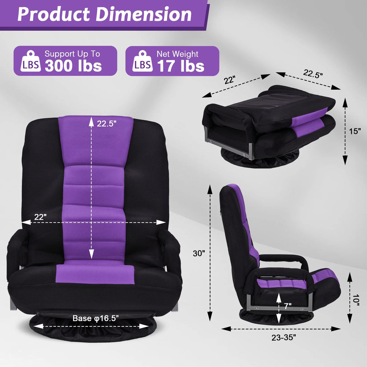 Avocahom Swivel Gaming Floor Chair w/ Armrest Handles, No Assembly gaming chair rocker, Folding Reclining Sofa w/6 Position Adjustable Backrest for Video Games, Watching TV, Reading,Blue