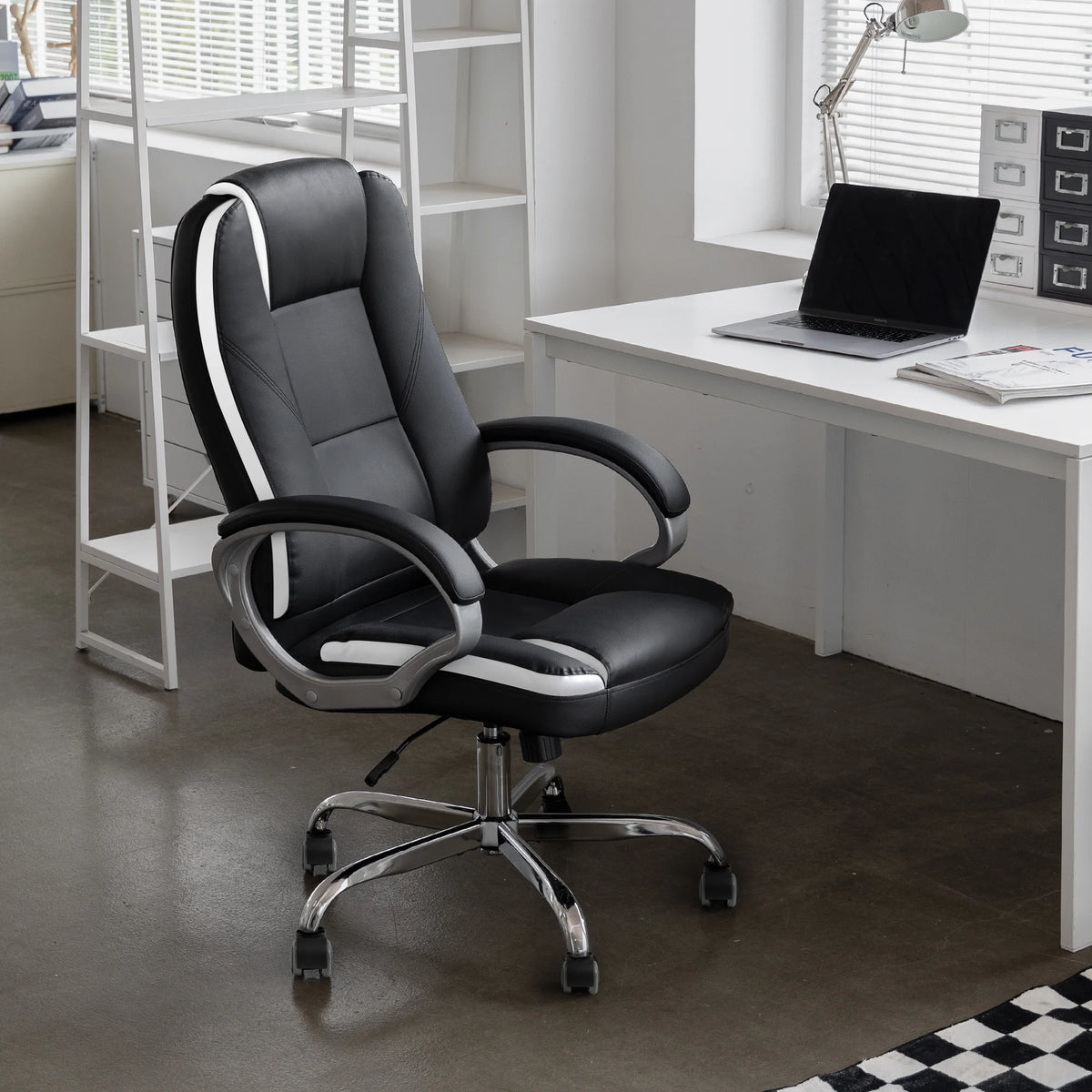 NEO CHAIR Home Office Chair, Heavy Duty Leather Office Chair, Ergonomic High Back Cushion Lumbar Back Support, Computer Desk Executive Chair for Work, 8 Hours Comfort, Jet Black