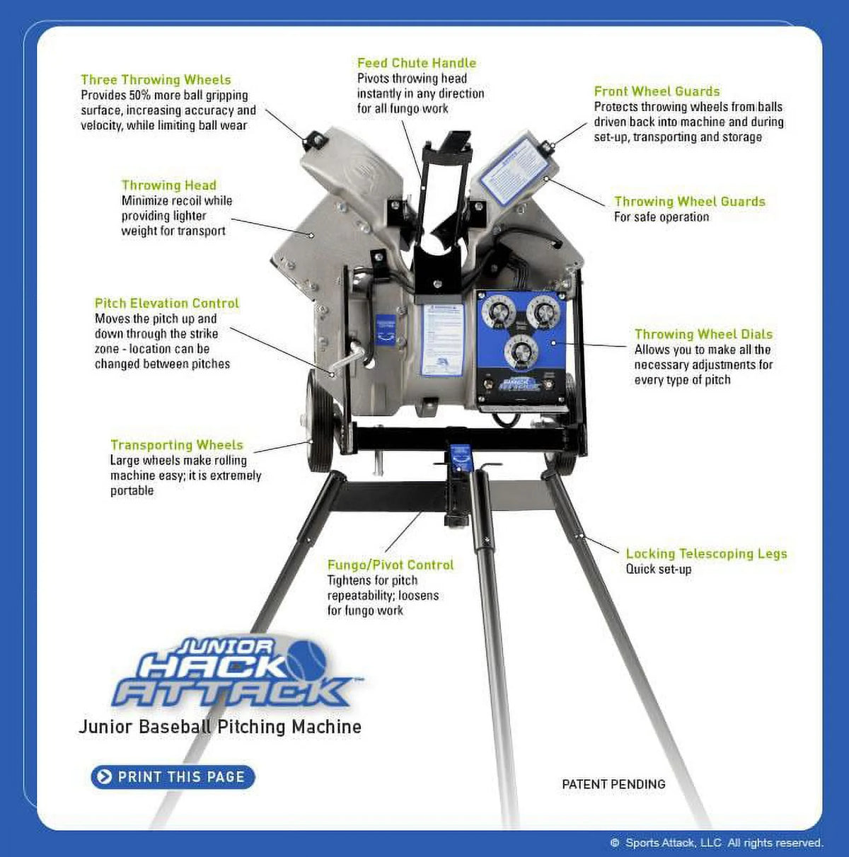 Baseball Hack Attack Jr. Three Wheel Pitching Machine by Sports Attack