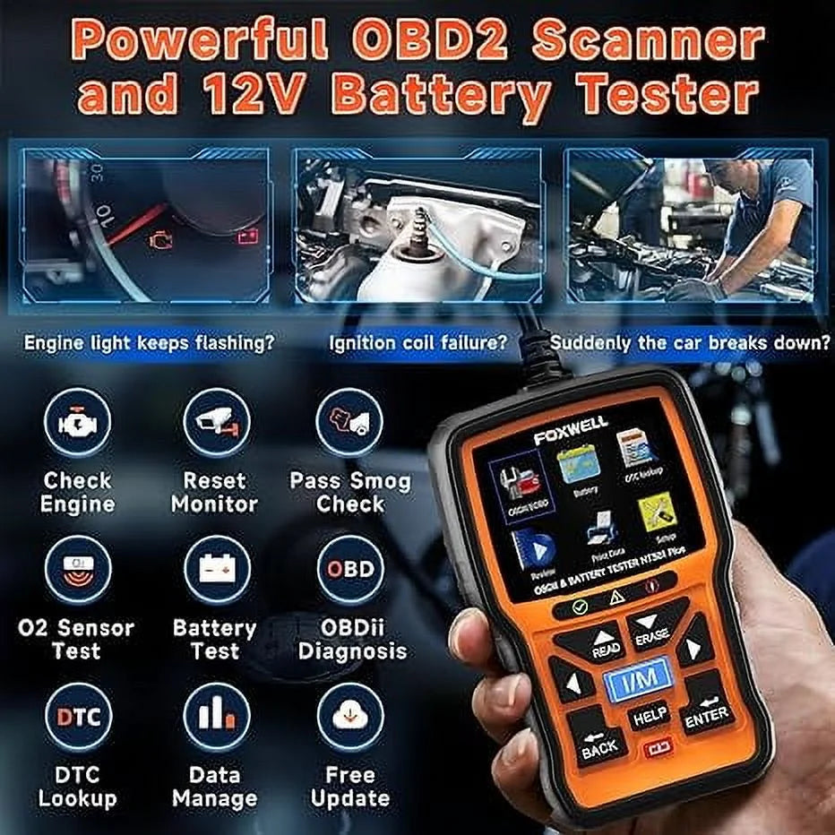 Foxwell NT301 Plus with Storage Case 2 in 1 Mechanic OBD2 Scanner Battery Tester Code Reader Scan Tool