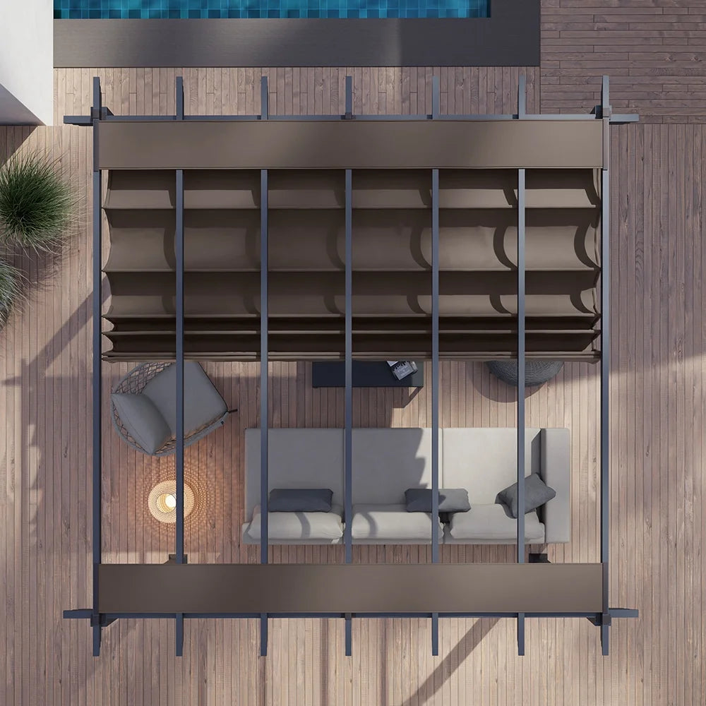 Paragon Outdoor 11'x11' Florence Aluminum Pergola in Grey with Adjustable Gray Canopy