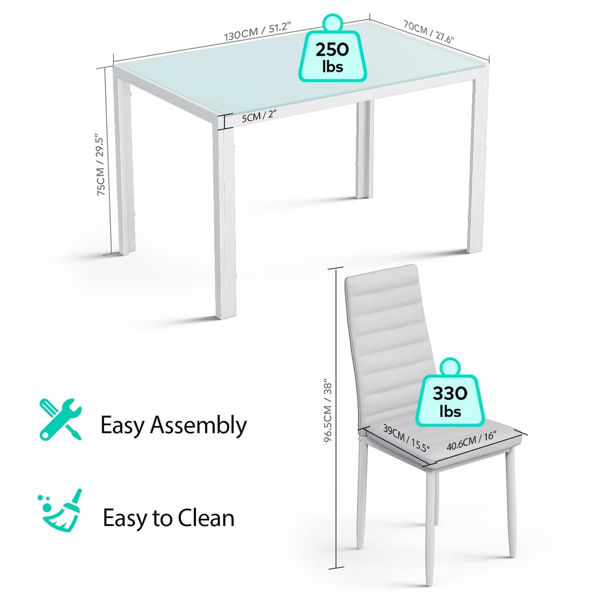 Lofka Dining Table Set for 6, Kitchen Table Set with 6 High Back Chairs, 330lbs, White