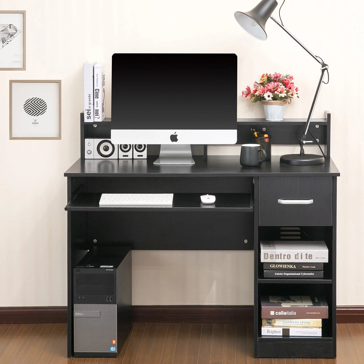 Ktaxon Wood Computer Desk Office Black Laptop PC Work Table Home Drawer & Keyboard Tray