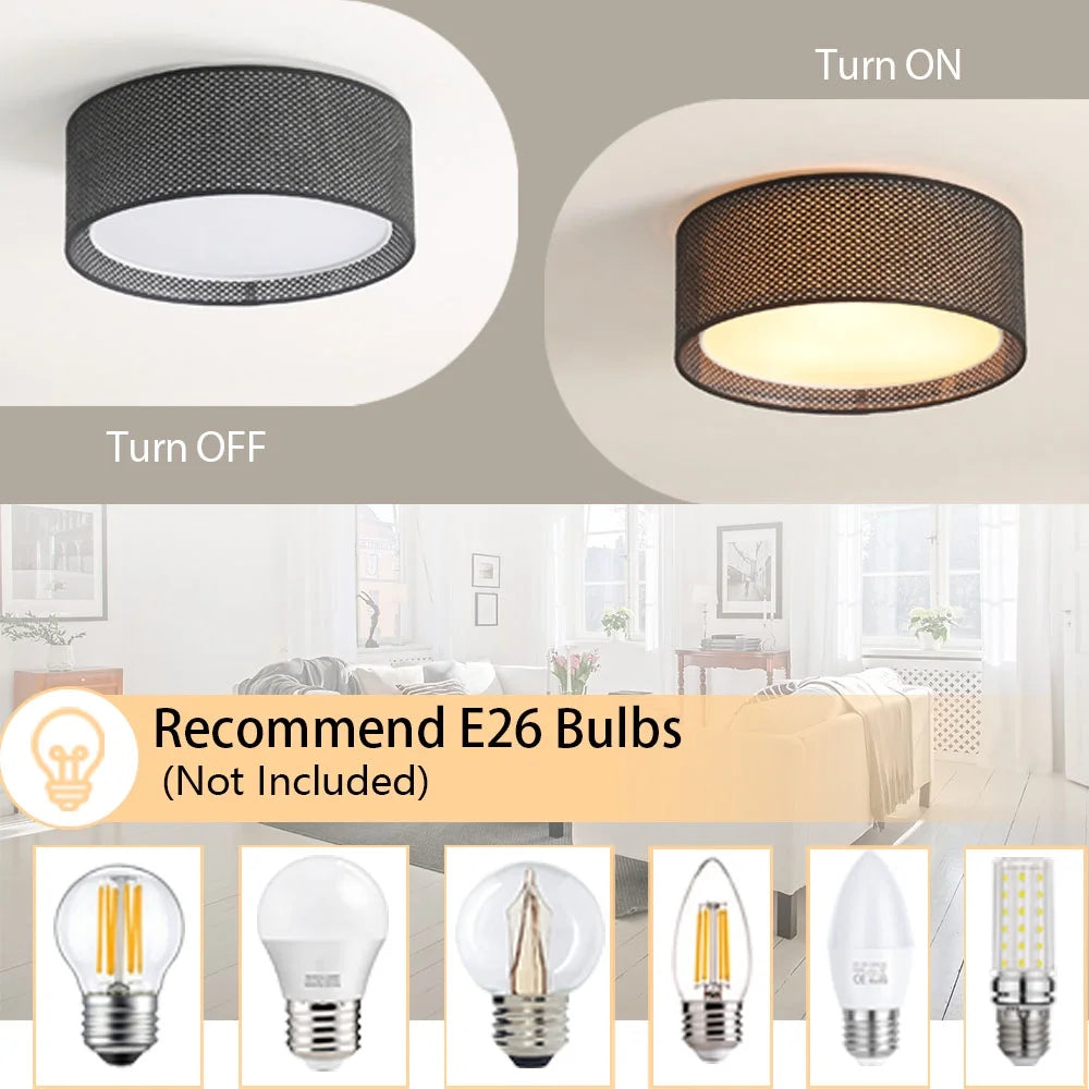LEDET 15.7 in. Yellow Flush Mount Ceiling Light Rattan Weaving Shade Home Decor Pendant Lighting