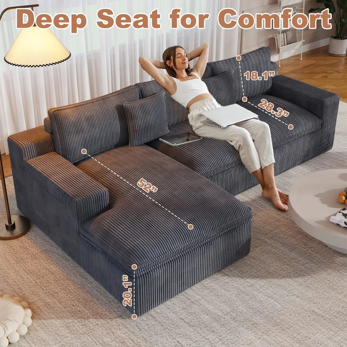 108�� Modular Sectional Sofa, Cloud Sectional Couch with Deep Seat, Modern Modular L-Shape Sofa Couch with Chaise,Upholstered Couches for Living Room Bedroom