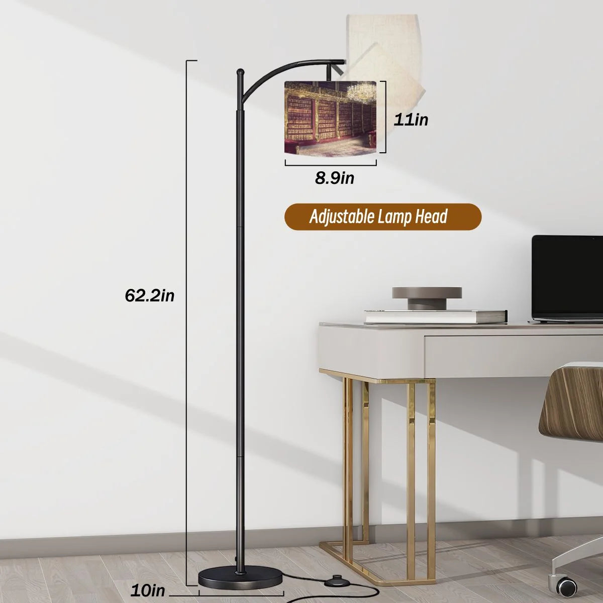 Arc Floor Lamps Surreal Bookshelf Dreamlike Sky Art Print Modern LED Adjustable Lampshade Standing Light for Living Room Reading Bedroom Office