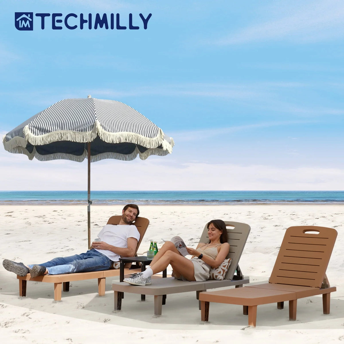 Techmilly Oversized Outdoor Chairse Lounge Chair，Extra Widen Chaise with Cup
