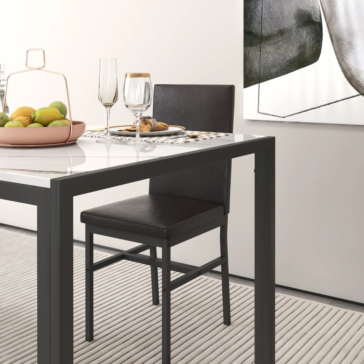 Seizeen Solid Wood Kitchen Table and Chairs, Dining Room Table Set for 4 with Gray Upholstered Chairs, Wood Grain Table Heavy-Duty Frame, Rustic Minimalist Style Breakfast Nook Set