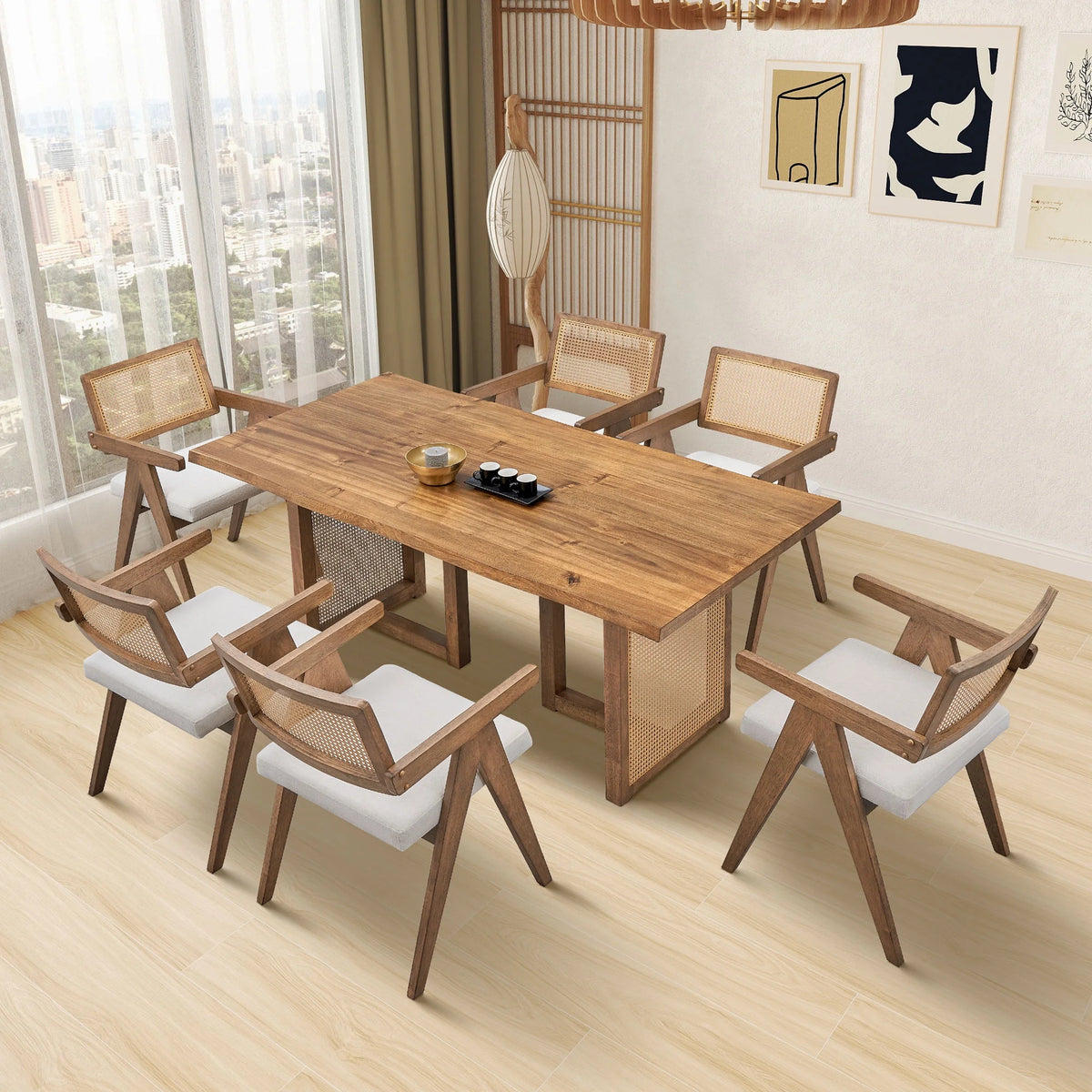 70.87 Inch Rectangular Waves Dining Table,Wooden Dining Table for 6 Persons,Mid Century Modern Large Kitchen Table for Living Room,Bohemian Dining Table