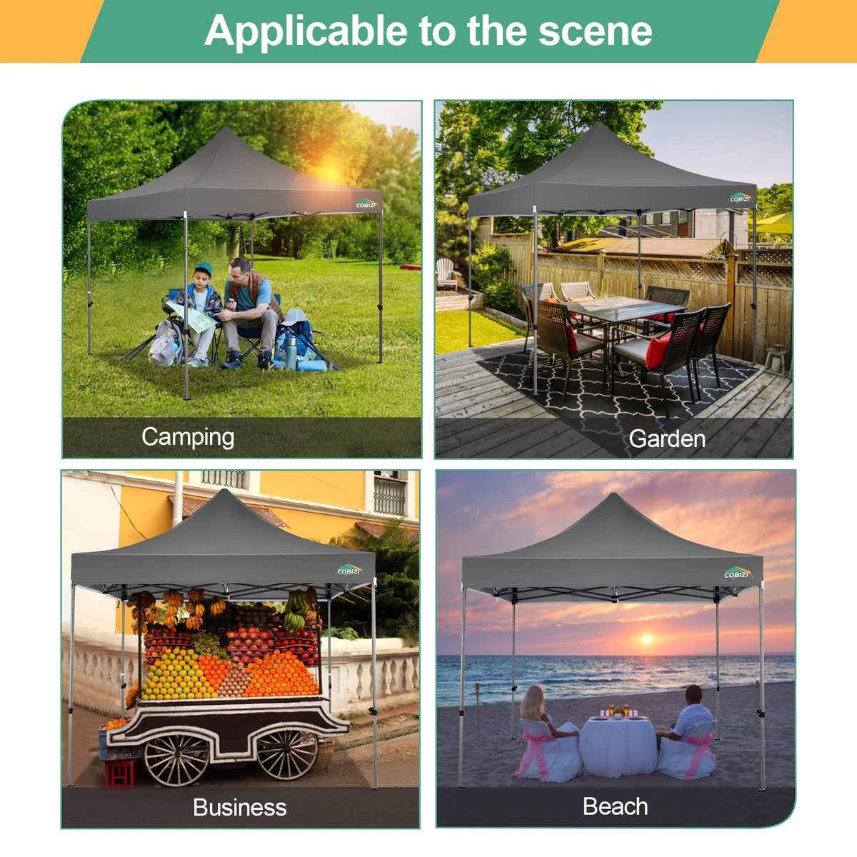 COBIZI 10x10 Heavy Duty Pop-up Canopy Tent for Outside, UPF 50+ Waterproof and Instant Outdoor Shelter, Outdoor Canopy for Beach,Party,Camping with Rope,Stake and Carrying Bag,White(Frame Thickened)