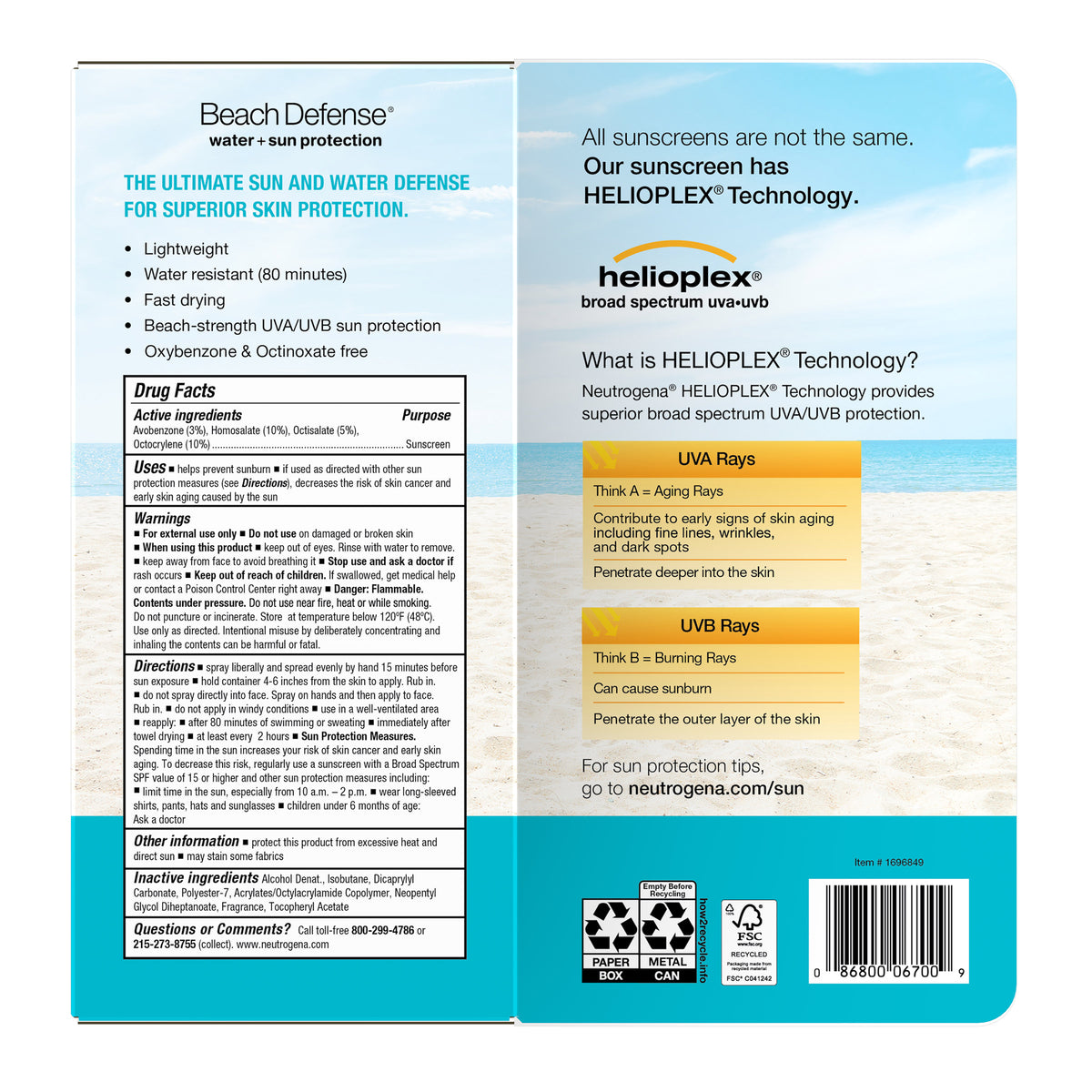 Neutrogena Beach Defense Sunscreen Spray SPF 60+, 8.5 oz, 2-pack
