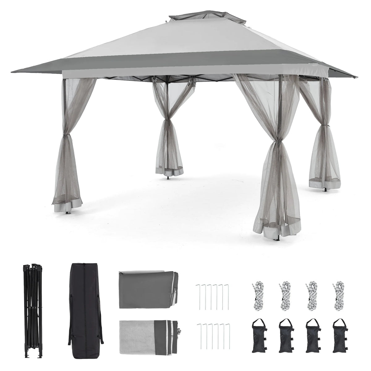 Bezseller 11x11 Pop up Gazebo, Outdoor Waterproof Canopy Tent with Mosquito Netting for Outdoors, Khaki
