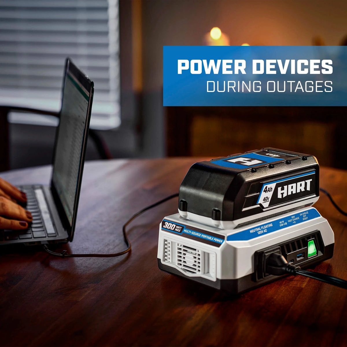 HART 40V 300 Watt Battery Powered Power Source with LED Light and Carry Handle (Battery Not Included)
