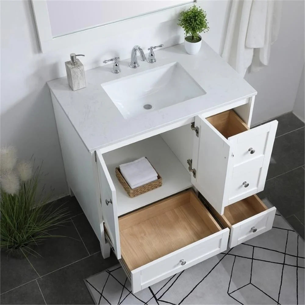 Elegant Decor Sommerville 36" Single Quartz Top Bathroom Vanity in Gray