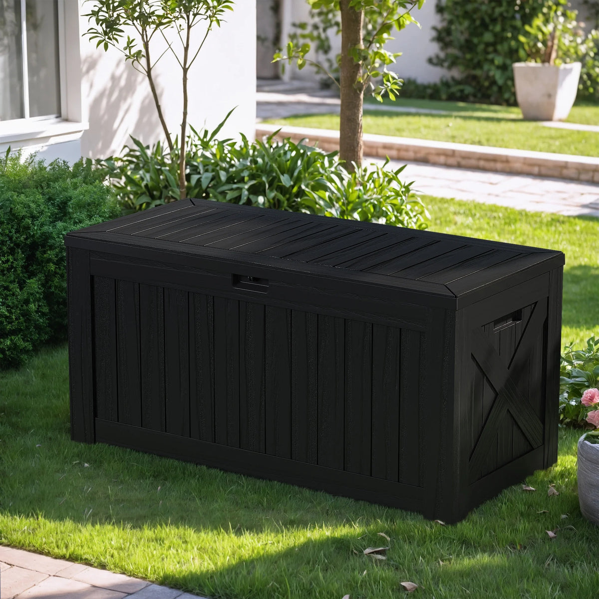 Devoko 120 Gallon Outdoor Patio Box Deck Plastic Resin Storage Box Backyard, Dark Grey